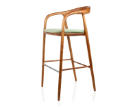 Tabouret de bar h80 cm teinte merisier assise tissu vert bois teinte merisier et tissu vert