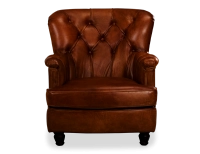Fauteuil Chesterfield cuir marron vintage moyen dossier