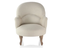 Fauteuil crapaud avec accoudoirs pieds bois teinte noyer et tissu chevron beige