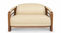 Canapé club bois et cuir 2 places beige