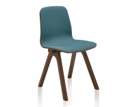 Silla de diseño de roble tapizada madera tintada marrón oscuro asiento tejido azul océano