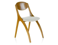 Scandinavian chair cherry-stained wood and beige fabric
