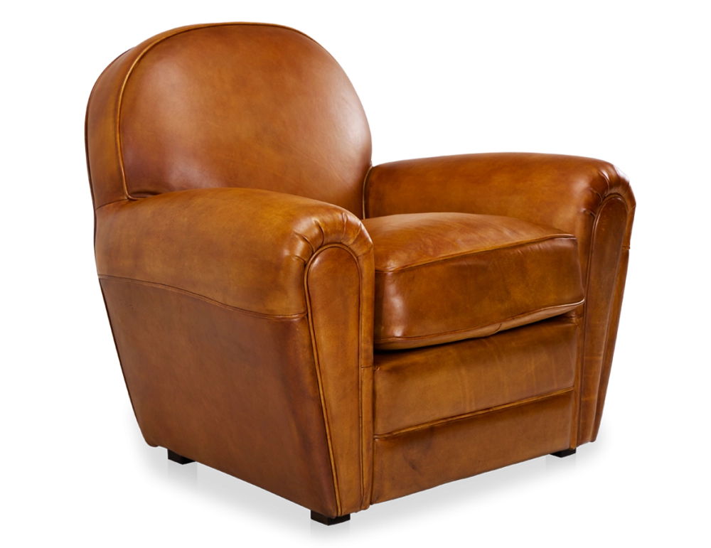 Fauteuil club cuir cognac accoudoirs passepoil