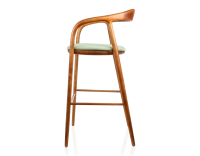Tabouret de bar h80 cm teinte merisier assise tissu vert bois teinte merisier et tissu vert