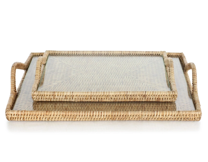Large rectangular natural rattan cheeseboard