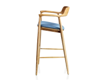 Tabouret de bar h80 cm bois teinte naturelle assise tissu bleu jean
