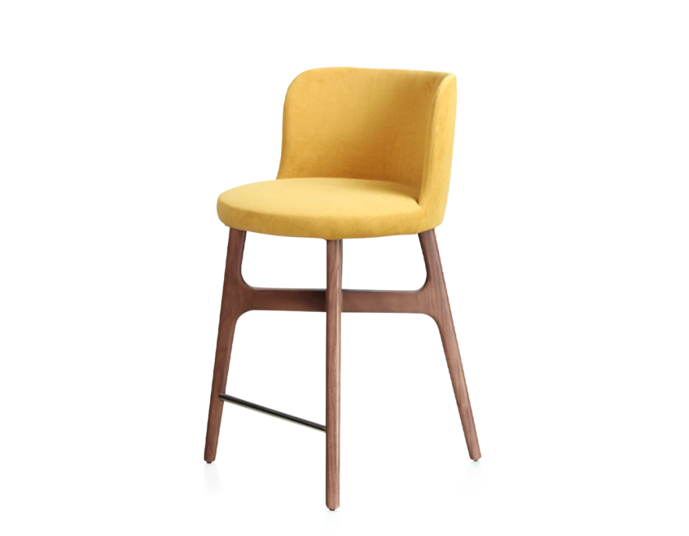 Bar stool h60 cm walnut-stained wood, yellow fabric seat