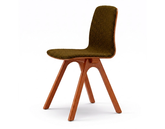 Chaise design en chêne tapissé bois teinte merisier assise tissu bouclé vert