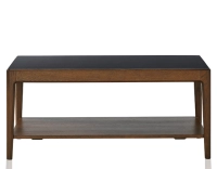 Mesa de centro rectangular de roble y cerámica con estante en madera tintada marrón oscuro tablero cerámico negro liso 100x50 cm