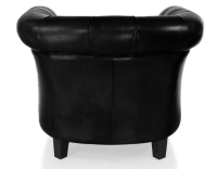 Fauteuil chesterfield cuir noir accoudoirs cloutés