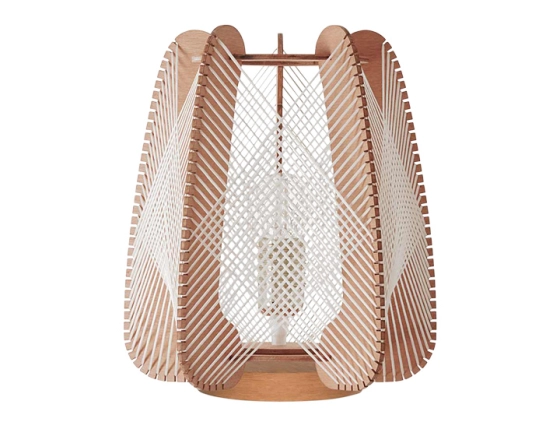 Lampe sur socle en bois et fil de coton tressage croisé