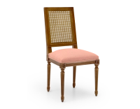Louis XVI style antique chair cane back chair with coral pink fabric seat