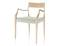Chaise scandinave avec accoudoirs bois teinte naturelle assise tissu beige naturel