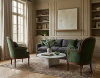 Sillón bergère moldurado estilo Luis XVI bois teinte ancienne et tissu vert foncé