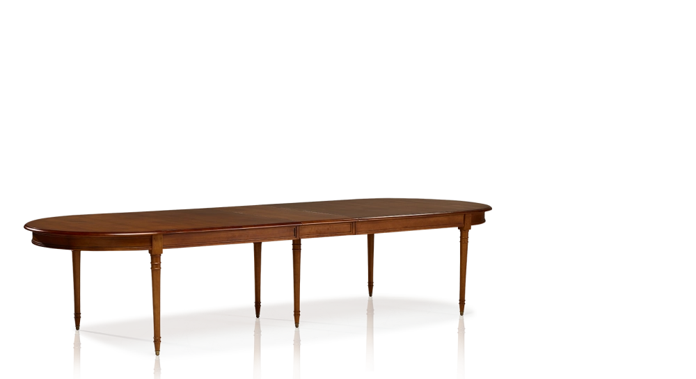 Table extensible Louis XVI allongée pour 14 à 20 personnes bois teinte ancienne avec 4 allonges 310x120 cm