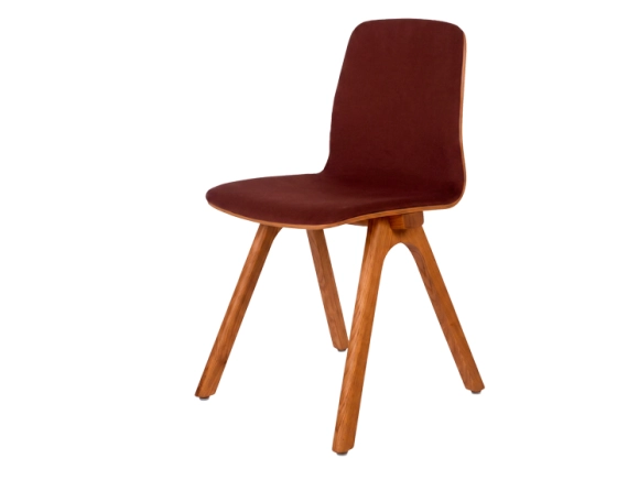 Chaise design en chêne tapissé bois teinte merisier assise tissu bordeaux