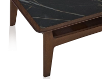Square coffee table in oak and ceramic with dark brown stained wood black marble effect ceramic top 100x100 cm