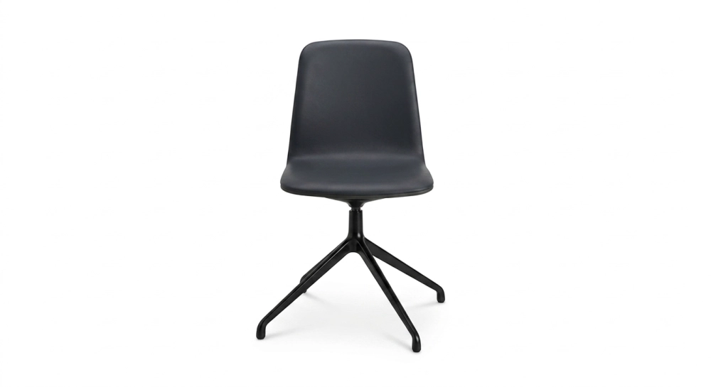 Chaise de bureau sans roulettes dossier bois teinte anthracite assise en cuir de vachette anthracite