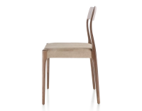 Scandinavian chair dark brown stained wood, light taupe velvet seat