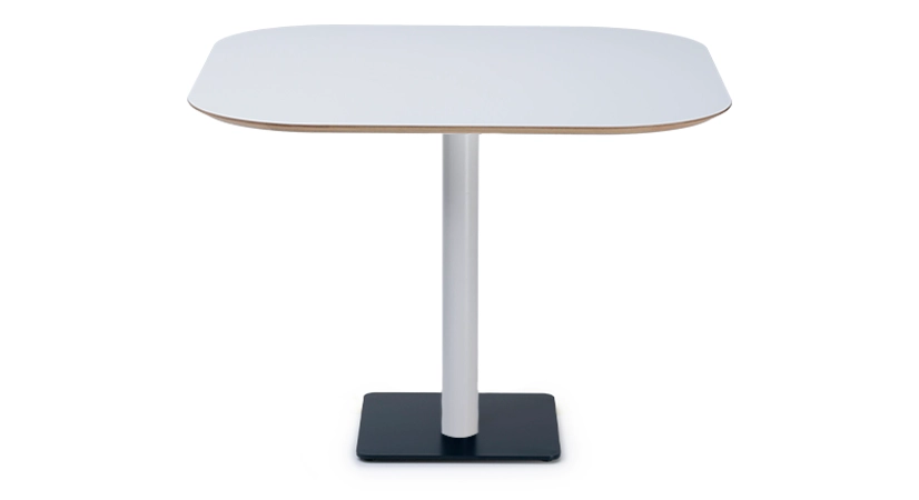 Mesa bistró aletas de roble natural, pata de metal amarillo flúor y tablero fenix malva pálido
