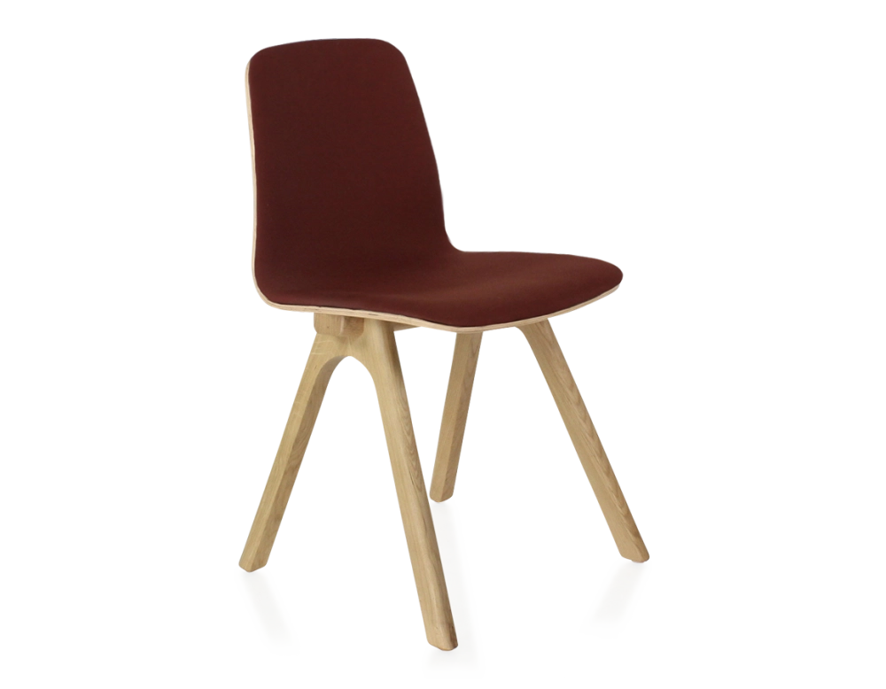 Chaise design en chêne tapissé bois teinte naturelle assise tissu bordeaux