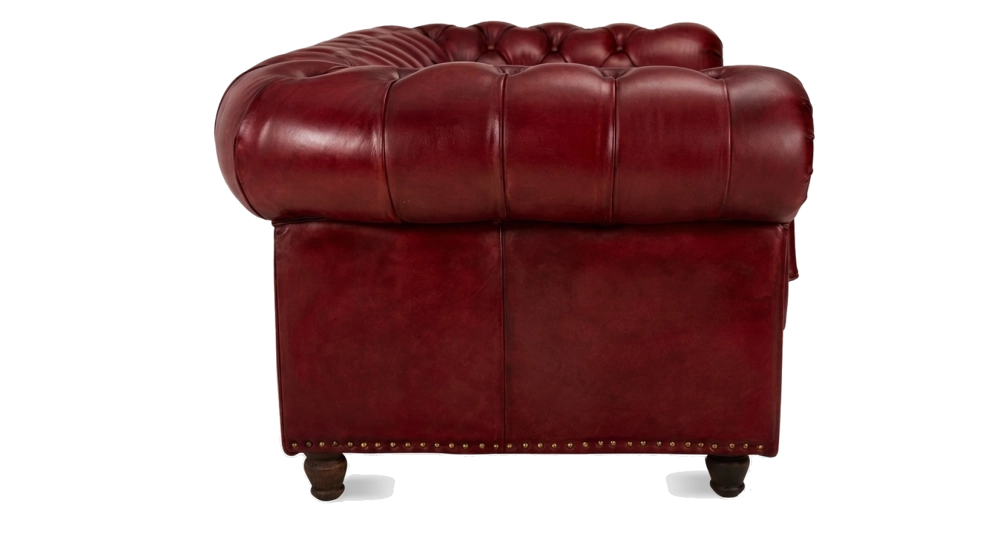 Canapé Chesterfield cuir 2 places rouge carmin accoudoirs cloutés