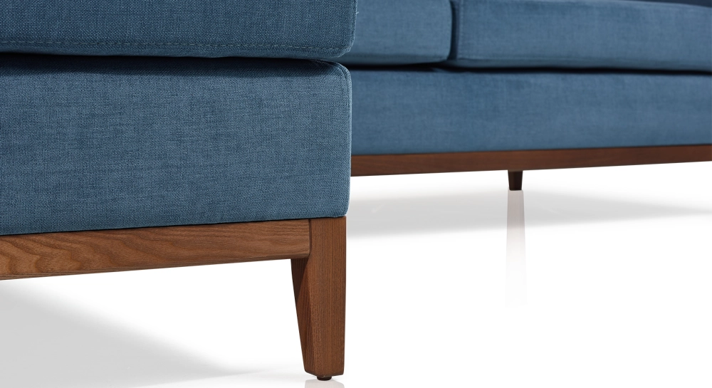 Sofá esquinero con chaise longue izquierda de 4 plazas tejido azul vaquero (MG - 2D)