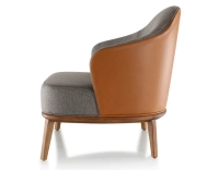 Fauteuil design cuir caramel et tissu brun