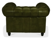 Fauteuil chesterfield cuir vert olive accoudoirs cloutés