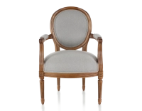 Sillón antiguo estilo Luis XVI madera con tinte envejecido y tejido gris claro