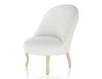 Armless toad chair natural tint wooden legs and white looped fabric