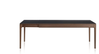 Table extensible 8 à 12 personnes en chêne et céramique allonges céramique avec bois teinte marron foncé et plateau et allonges céramique noire unie 180x100 cm