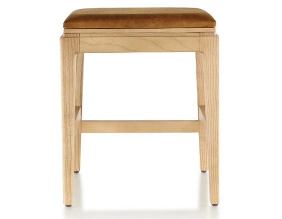 Tabouret design H45 cm bois teinte naturelle assise tissu velours bronze