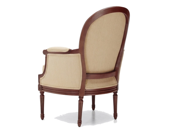 Fauteuil bergère mouluré style Louis XVI bois teinte ancienne et tissu crème