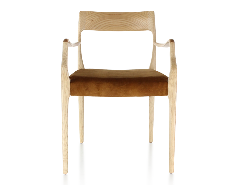 Chaise scandinave avec accoudoirs bois teinte naturelle assise tissu velours bronze
