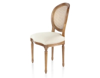 Silla antigua estilo Luis XVI madera tinte envejecido respaldo de rejilla asiento tejido chevron beige