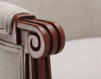 Fauteuil bergère style Louis XVI bois teinte ancienne et tissu beige naturel
