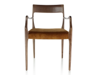 Chaise scandinave avec accoudoirs bois teinte marron foncé assise tissu velours bronze