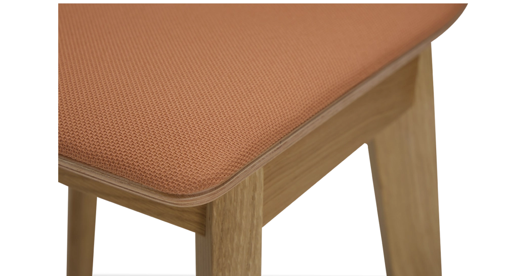 Design stool oak natural finish with coral fabric seat