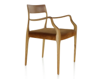 Chaise scandinave avec accoudoirs bois teinte merisier assise tissu velours bronze
