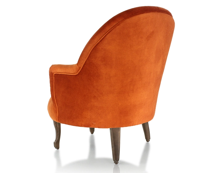 Toad armchair with armrests walnut-stained wooden legs and terracotta velvet fabric