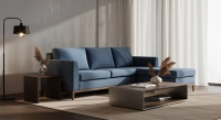 Sofá esquinero con chaise longue izquierda de 4 plazas tejido azul vaquero (MG - 2D)