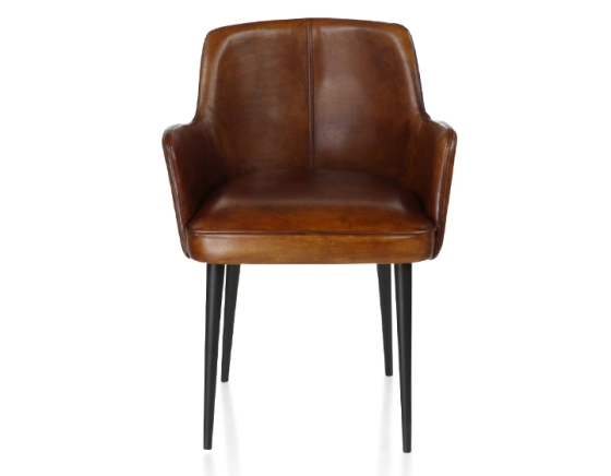 Chaise vintage avec accoudoirs cuir marron vintage