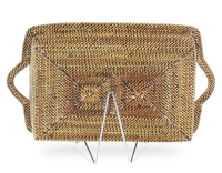 Plat pyrex rectangulaire avec support en fleur de rotin