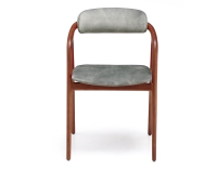 Chaise scandinave bois teinte merisier assise tissu velours gris bleu