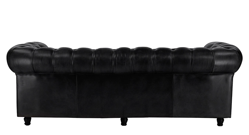 Canapé Chesterfield cuir 3 places noir accoudoirs cloutés