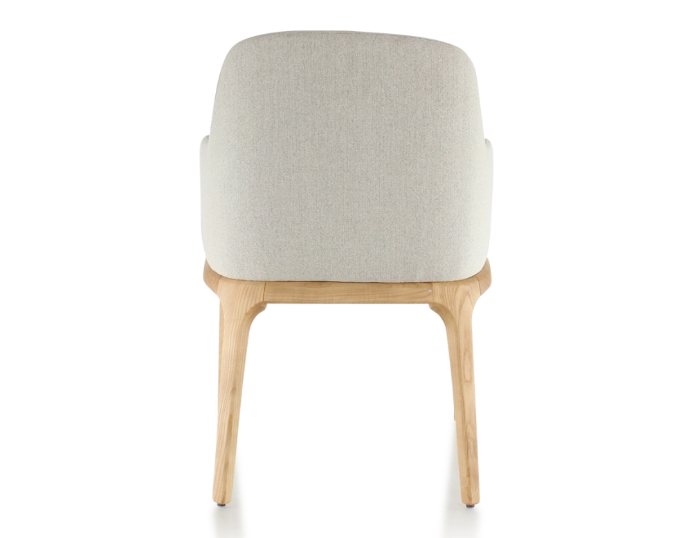 Chaise design avec accoudoirs bois teinte naturelle et tissu beige naturel