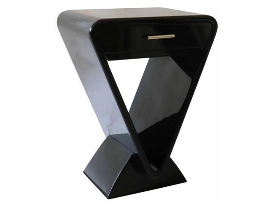 Table de chevet art déco bois teinte noire laquée