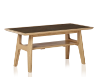 Rectangular coffee table in oak and ceramic with natural stained wood, oxidised brown ceramic top 100x50 cm