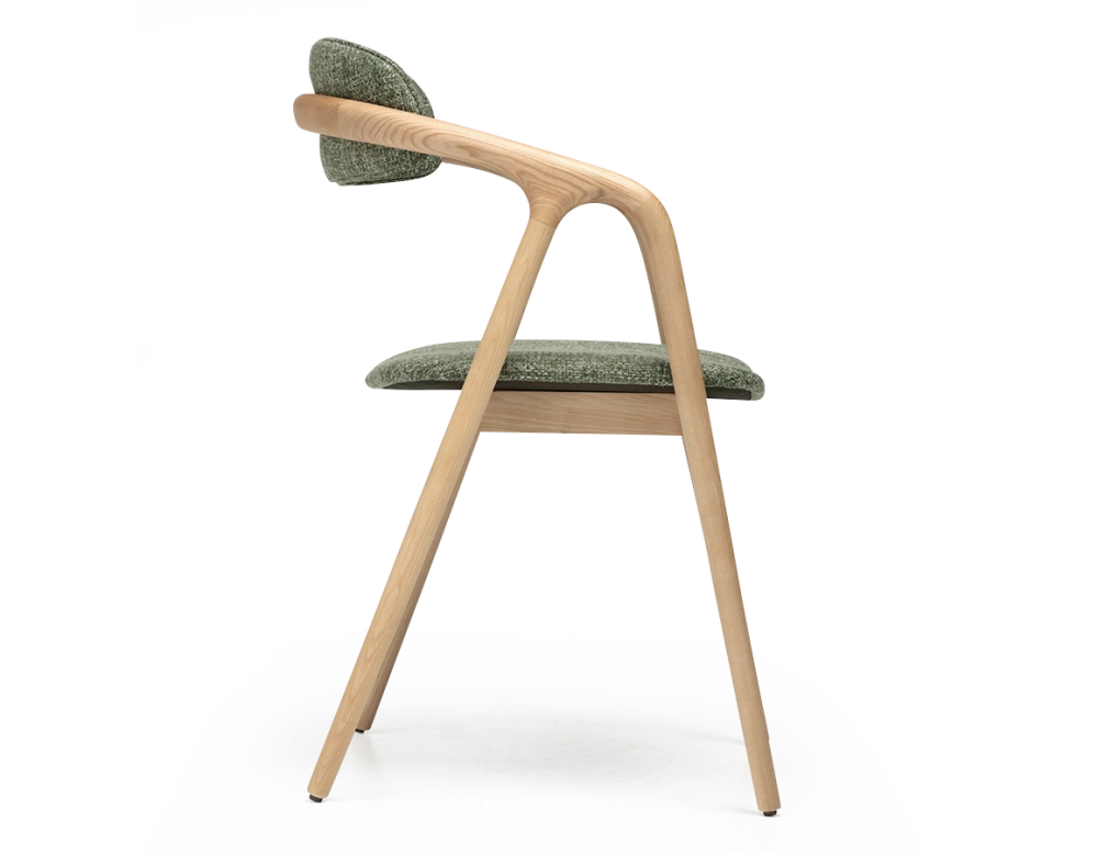 Chaise scandinave bois teinte naturelle assise tissu chiné vert